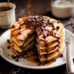 bunch of choco chips on pancakes