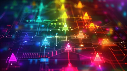 network diagram with nodes and connections in vibrant glowing digital colors