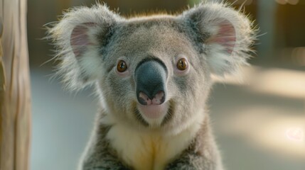   A close-up of a koala gazing at the camera with a blurred background