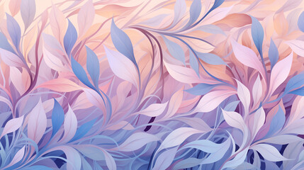 Twilight Forest Leaves: Pattern of Pink and White Leaves Against a Background of Light Orange and Sky-Blue, Evoking the Serene Atmosphere of Dusk in the Forest