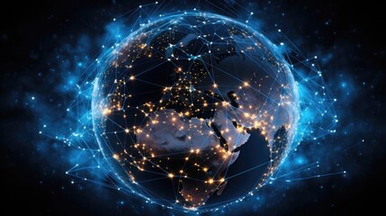 A digital image of the Earth with a glowing network of connections.