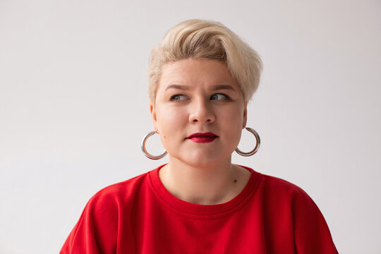 Modern woman with red lips portrait