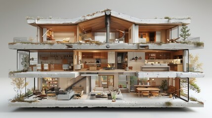 cross-section of a furnished house  