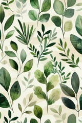 botanical watercolored illustration with minimal shapes and silhouettes in sage green and pastel colors