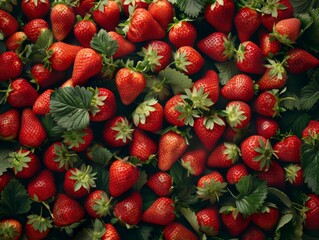 Abundant Group of Strawberries With Green Leaves