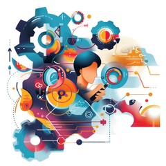 abstract workflow illustration for users and businesses with functional mechanisms