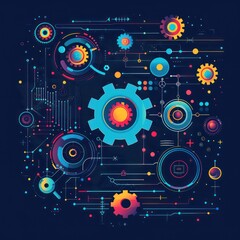 abstract workflow illustration for users and businesses with functional mechanisms