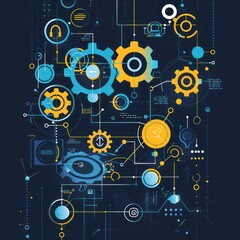 abstract workflow illustration for users and businesses with functional mechanisms