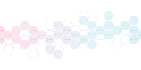 Hexagon pattern. Molecular structure background. Texture of geometric shapes, hexagons. Lines, dots, cells, honeycombs.