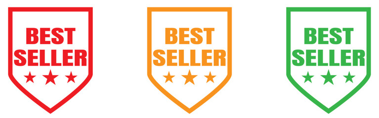 Best seller sticker, label, banner, ribbon collection. Set of best seller emblem for sale, special offer, promotion, advertising