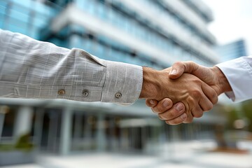 Business deal - handshaking on background of business hall. Hands close-up. A powerful connection formed through clasped hands.