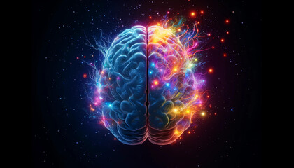An ADHD brain creative colorful neon neural network
