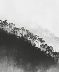 Trees on a Hill in Black and White