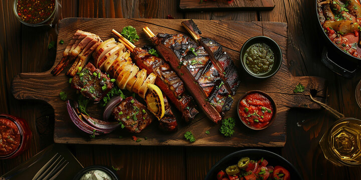 Parrillada on wooden table