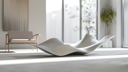 A harmonious and tranquil wave with fluid shapes, delicately crafted on a smooth white surface.