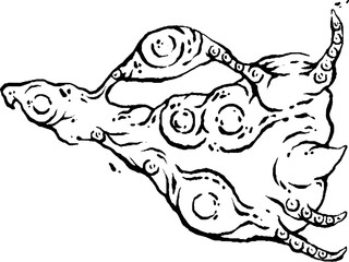 Crazy Weird Fish Monster, Black and white pattern, creative doodles, Weirdcore illustration