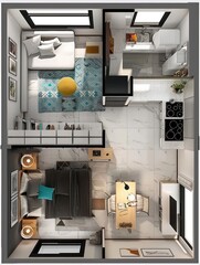 two room house layout interior design view from above