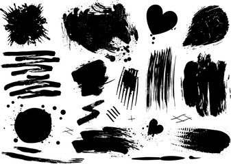 Set of vector brushes, brush stroke patterns. Grunge design elements for social networks. Rectangular text boxes or speech bubbles. Banners with messy disaster texture for stories and social media pos