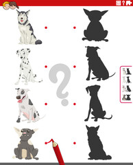educational shadow game with cartoon purebred dogs