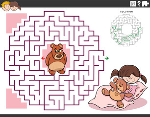 maze game with cartoon little girl and teddy bear