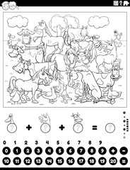 counting and adding activity with farm animals coloring page