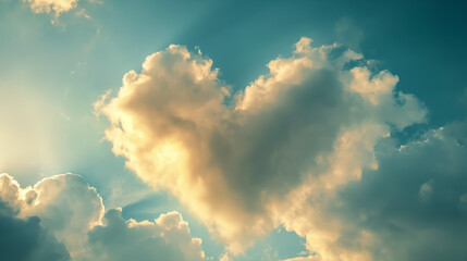A heart-shaped cloud formation stands out against a softly blurred background in the sky