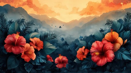 tropical warm landscape background illustration