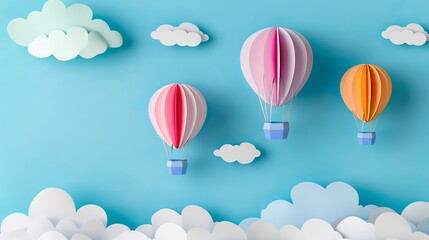 A colorful hot air balloon and cloud crafted in origami style, combining paper art with digital craft techniques.