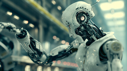 Fototapeta premium Artificial intelligence: an image of a robot or computer system working on a task using AI algorithms