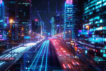 Neon Cyberpunk Cityscape with Light Trails