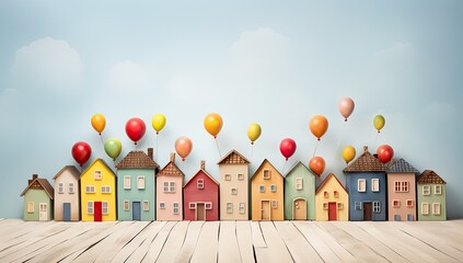 Obraz premium Whimsical Neighborhood: Miniature Houses Village in Vibrant Colors, Reflecting Home and Real Estate Themes