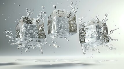 Detailed Frozen Cubes Floating in Mid-Air