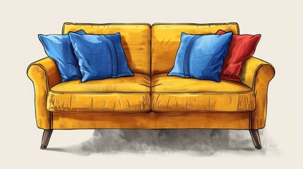 Fabric Sofa Comfortable Seating: An illustration highlighting the comfortable seating of a fabric sofa