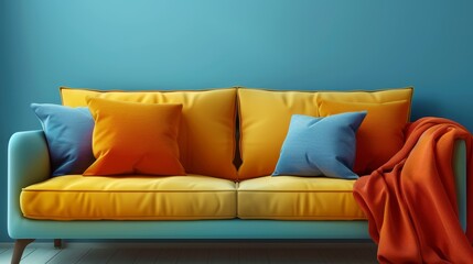 Fabric Sofa Home Comfort: A 3D vector illustration showcasing a fabric sofa as a symbol of home comfort and coziness