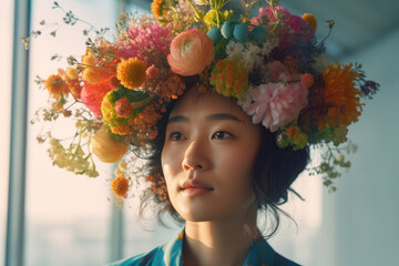 女性, 女, 花, 輪, 冠, 花の冠, リース, Female, woman, flower, wheel, crown, crown of flowers, wreath