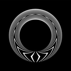 Abstract Circle White Design Element with 3D Illusion Effect on Black Background. 