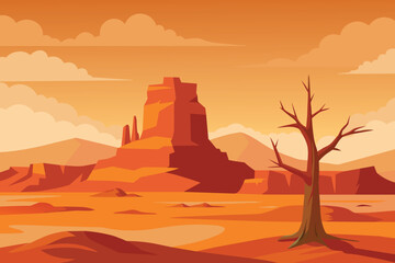 Horizon Sky Western American Dead Tree Vast Desert Landscape vector Illustration design