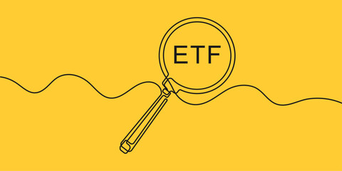 ETF concept. Magnifying glass. Continuous line drawing of magnifier lens. Vector illustration.