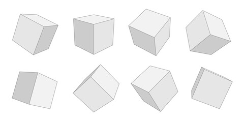 Set of white geometric cubes. Blocks Linear geometric drawing.Vector illustration.