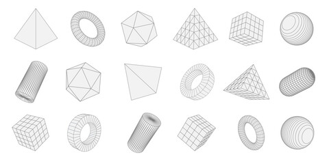 Set of geometric shapes on a white background. Square, Triangle, Circle .Linear geometric drawing. Vector illustration.