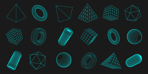 Set of geometric shapes. Linear geometry on a black background.Square, Triangle, Circle . Vector illustration.