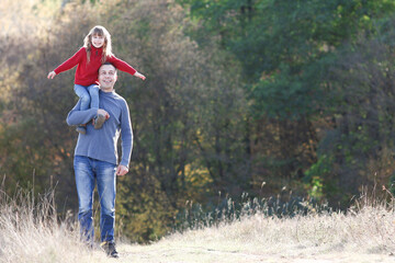 happy father walks with child emotions concept family - 800474237