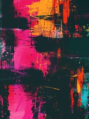 abstract digital glitchy artistic illustration head-up background with vivid electrifying colors