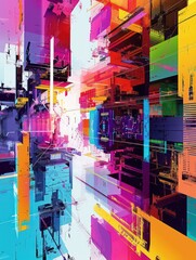 abstract digital glitchy artistic illustration head-up background with vivid electrifying colors
