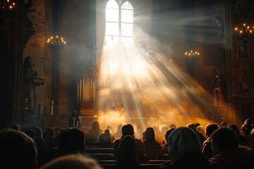 Believers in the Church in the light of the morning sun