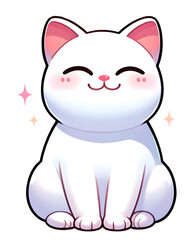 Fototapeta premium Content White Cat with Rosy Cheeks and a Happy Smile Illustration