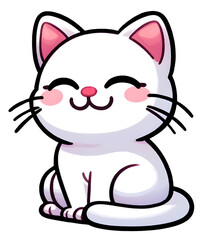 Content White Cat with Rosy Cheeks and a Happy Smile Illustration