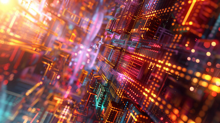 Fototapeta premium Quantum computing: illustration of a computer operating on quantum principles