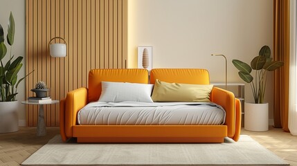 Sofa Bed Multifunctionality: An illustration showcasing the multifunctionality of a sofa bed