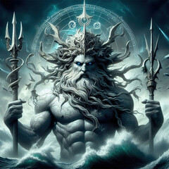 Poseidon, also known as Neptune, the majestic sea god.